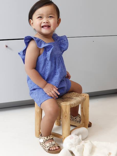 Bébé-Salopette, combinaison-Combishort bébé fille broderie