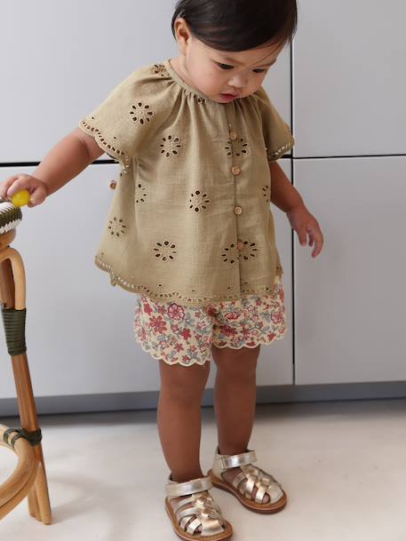 Blouse manches courtes broderie anglaise kaki 5 - vertbaudet enfant 