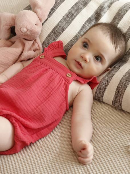 Barboteuse fille naissance en gaze de coton framboise 6 - vertbaudet enfant 