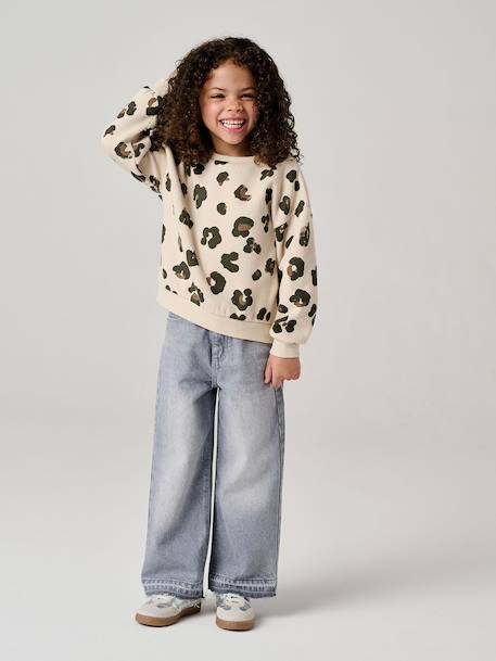Jean fille large bas effiloché denim bleached+gris+stone 13 - vertbaudet enfant 