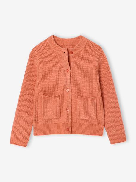 Gilet fille maille fine mousseuse corail+gris chiné+pivoine 2 - vertbaudet enfant 
