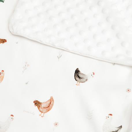 Couverture légère en minky gallina Écru – motif poules champêtre 3 - vertbaudet enfant 