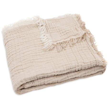 Couverture en gaze de coton fringe stripe biscuit (75 x 100 cm) Beige 1 - vertbaudet enfant 