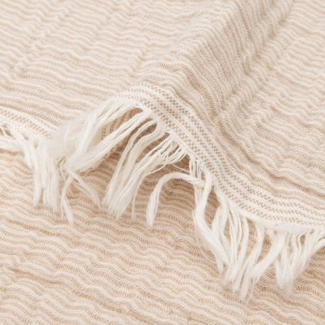 Couverture en gaze de coton fringe stripe biscuit (75 x 100 cm) Beige 3 - vertbaudet enfant 