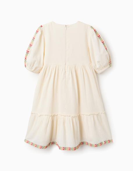 Robe en lin à manches ballon et broderie Beige 3 - vertbaudet enfant 