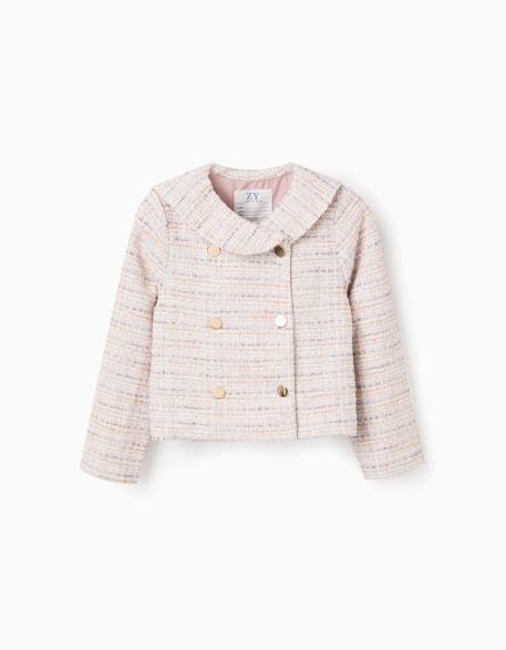 Veste en tweed à col marin et plis Rose clair 2 - vertbaudet enfant 
