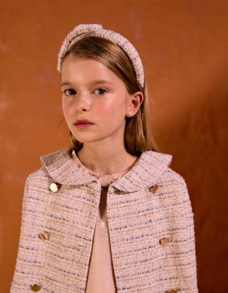 Veste en tweed à col marin et plis Rose clair 1 - vertbaudet enfant 
