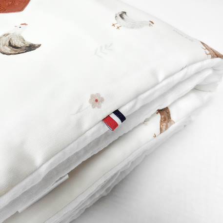 Couverture réversible en satin de coton gallina Écru – motif poules champêtre 4 - vertbaudet enfant 