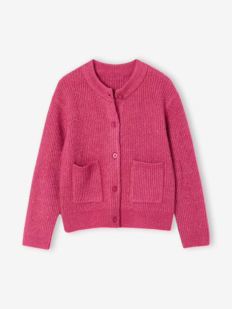 Gilet fille maille fine mousseuse corail+gris chiné+pivoine 9 - vertbaudet enfant 