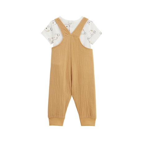 Ensemble salopette bébé en coton gaufré et t-shirt mini rêve Ocre 3 - vertbaudet enfant 