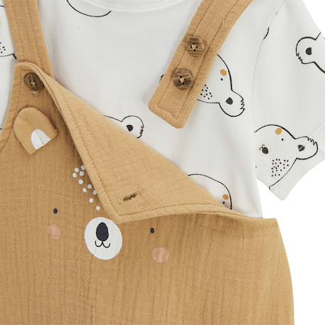 Ensemble salopette bébé en coton gaufré et t-shirt mini rêve Ocre 4 - vertbaudet enfant 