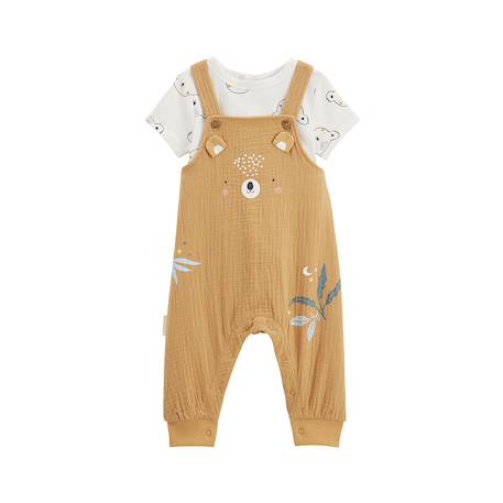Ensemble salopette bébé en coton gaufré et t-shirt mini rêve Ocre 2 - vertbaudet enfant 