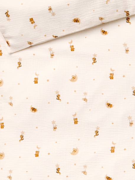Parure housse de couette bébé gaze coton blanc imprimé 4 - vertbaudet enfant 