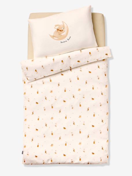 Parure housse de couette bébé gaze coton blanc imprimé 2 - vertbaudet enfant 