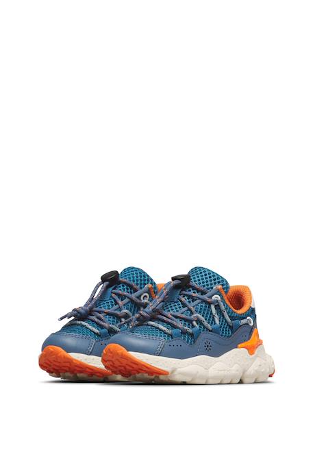 Baskets en similicuir et tissu en mesh raikiri junior. Bleu ciel-orange- 5 - vertbaudet enfant 