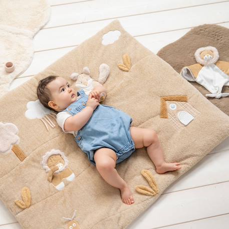 Tapis d’éveil bébé en velours bouclette avec activités sensorielles Marron, écru 2 - vertbaudet enfant 
