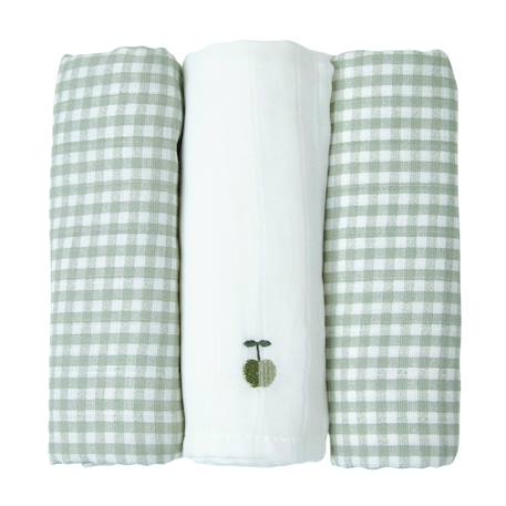 Lot de 3 langes gaze de coton bio Ananas+Baleine+Beige+Bleu+Citrons+Colibri (parme)+Forêt+Noel magique+Sable+Vert sauge 39 - vertbaudet enfant 