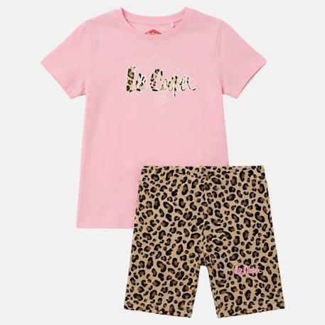 Ensemble  fille -  t-shirt manches courtes et short motif léopard Blanc+Noir+Rosatre 14 - vertbaudet enfant 