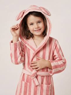 Linge de maison et décoration-Linge de bain-Peignoir enfant rayé lapin personnalisable, avec coton recyclé