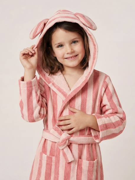 Fille-Peignoir enfant rayé lapin personnalisable, avec coton recyclé