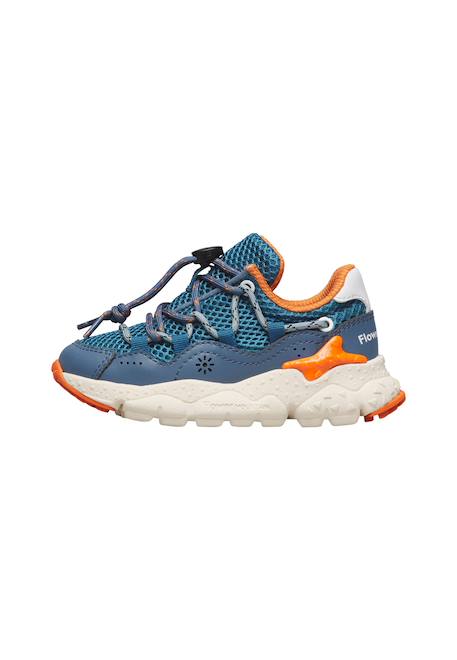 Baskets en similicuir et tissu en mesh raikiri junior. Bleu ciel-orange- 3 - vertbaudet enfant 