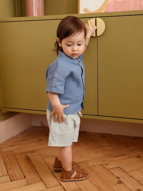 Sandales bébé cuir fermées à boucle marine+marron 12 - vertbaudet enfant 
