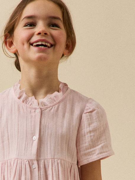 Robe en gaze de coton fille Rose tendre 3 - vertbaudet enfant 