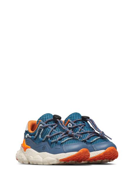 Baskets en similicuir et tissu en mesh raikiri junior. Bleu ciel-orange- 2 - vertbaudet enfant 