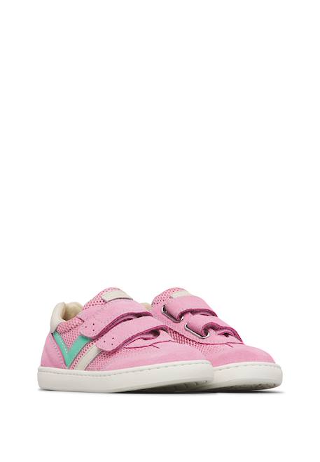 Sneakers en cuir et tissu Kevis 2 vl. Blanc-rose- 2 - vertbaudet enfant 