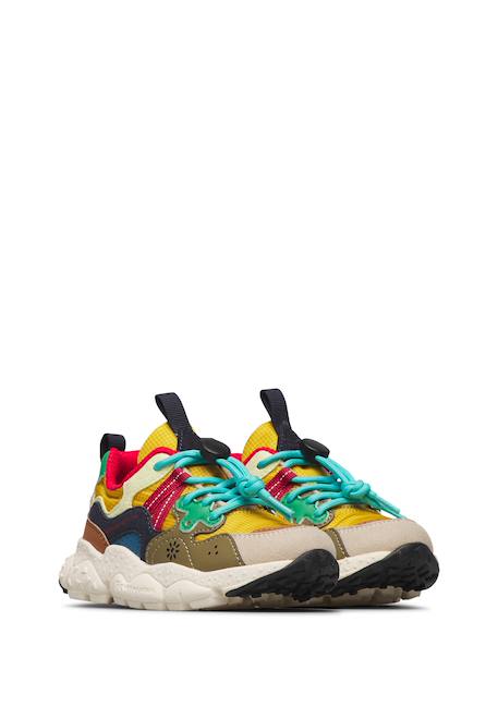 Sneakers en simili cuir et tissu technique yamano 3 junior. Marron-jaune 2 - vertbaudet enfant 