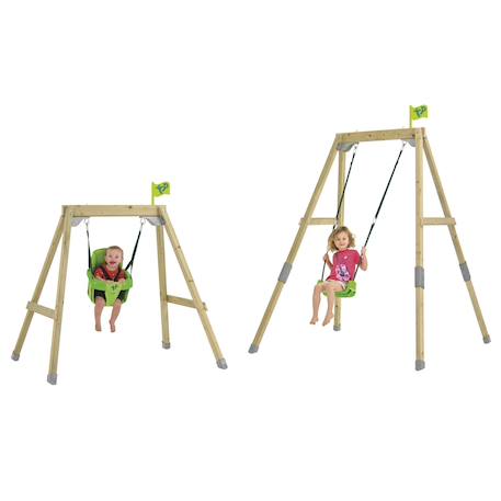 Portique balançoire 2 en 1 évolutif forest acorn bois h200cm Marron - bleu - gris - vert 2 - vertbaudet enfant 