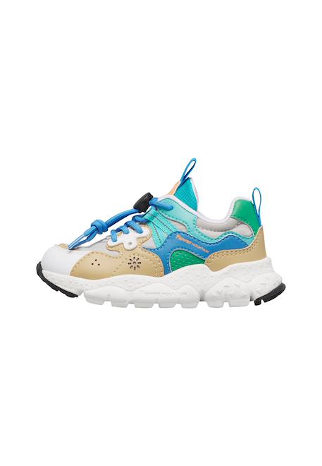 Sneakers en simili cuir et tissu technique yamano 3 junior. Blanc-beige-+Marron-jaune 3 - vertbaudet enfant 