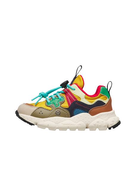 Sneakers en simili cuir et tissu technique yamano 3 junior. Marron-jaune 3 - vertbaudet enfant 