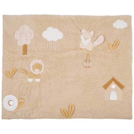 Tapis d’éveil bébé en velours bouclette avec activités sensorielles Marron, écru 1 - vertbaudet enfant 