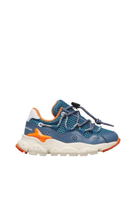 Baskets en similicuir et tissu en mesh raikiri junior. Bleu ciel-orange- 1 - vertbaudet enfant 