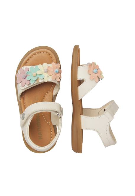 Sandales en cuir nindy Blanc crème+Cognac- 4 - vertbaudet enfant 