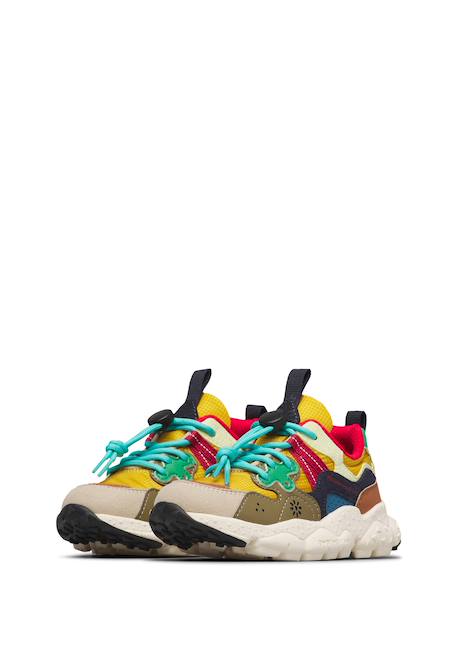 Sneakers en simili cuir et tissu technique yamano 3 junior. Marron-jaune 5 - vertbaudet enfant 