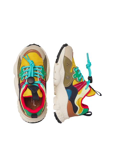 Sneakers en simili cuir et tissu technique yamano 3 junior. Marron-jaune 4 - vertbaudet enfant 