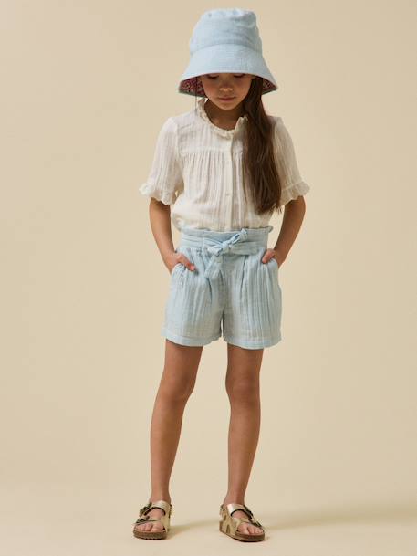 Short  en gaze de coton - collection junior Bleu pastel+Marine+Nude 5 - vertbaudet enfant 