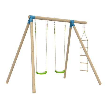 Portique 2 balançoires balandier bois h224cm Marron - bleu - vert 2 - vertbaudet enfant 