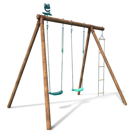 Portique en bois rond 3 agrès avec échelle arthur Marron 4 - vertbaudet enfant 