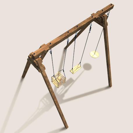 Portique en bois carré 3 agrès avec balançoire bébé et corde disque ulysse Marron 5 - vertbaudet enfant 