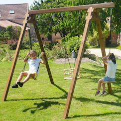 Portique en bois carré 3 agrès avec balançoire bébé et corde disque ulysse  - vertbaudet enfant
