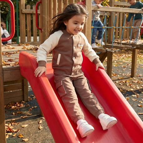 Ensemble survêtement fille avec une veste manches longues et un jogging Marron+Vert 2 - vertbaudet enfant 