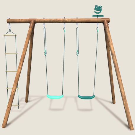 Portique en bois rond 3 agrès avec échelle arthur Marron 3 - vertbaudet enfant 