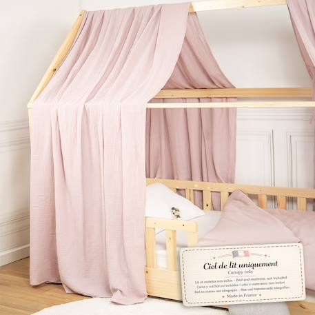 Ciel de lit cabane en gaze de coton solo 390 cm Beige+Blanc+Bleu+Camel+Écru+Gris+Imprimé coeurs+Marron+Pêche+Rose+Terracotta+Vert de gris 41 - vertbaudet enfant 