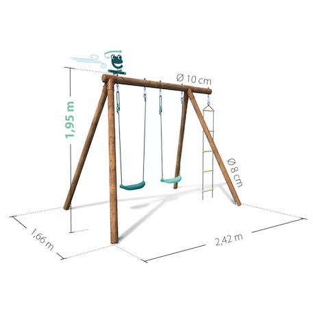 Portique en bois rond 3 agrès avec échelle tonka Marron 5 - vertbaudet enfant 