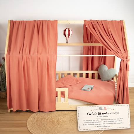 Ciel de lit cabane en gaze de coton solo 360 cm Beige+Blanc+Bleu+Camel+Écru+Gris+Imprimé coeurs+Marron+Pêche+Rose+Terracotta+Vert de gris 44 - vertbaudet enfant 