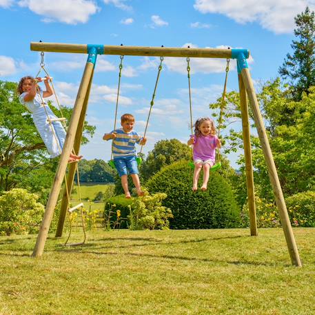 Portique 2 balançoires balandier bois h224cm Marron - bleu - vert 1 - vertbaudet enfant 