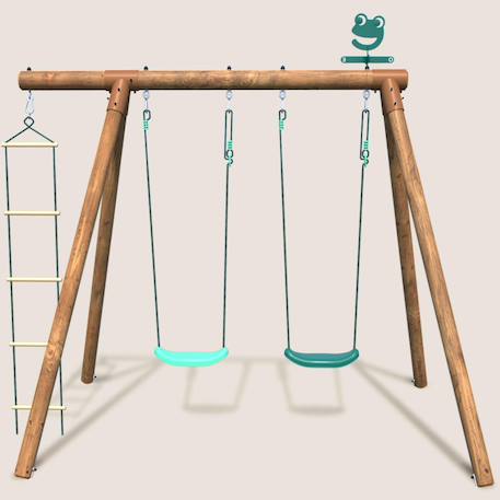 Portique en bois rond 3 agrès avec échelle tonka Marron 3 - vertbaudet enfant 